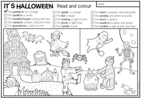 Vista previa - Hojas de trabajo - HALLOWEEN - Read and colour (2 niveles de diferenciación) - página 1