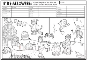 Vista previa - Hojas de trabajo - HALLOWEEN - Read and colour (2 niveles de diferenciación) - página 2