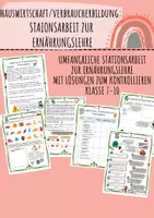 Vorschau - Unterrichtsreihen - Ernährungslehre gesunde Ernährung Stationsarbeit Unterrichtsmaterial Hauswirtschaft VB Klasse 7–9 Arbeitsblätter Übungen mit Lösungen - Deckblatt