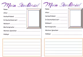 Vorschau - Arbeitsblätter - Steckbrief - erster Tag in der Deutschklasse / Vorlage Schulplaner A5 Filofax - Deckblatt