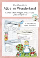 Vorschau - Aufgabenkarten - Literaturprojekt: Alice im Wunderland - Karteikarten - Deckblatt