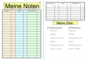 Vorschau - Mal- und Bastelvorlagen - Meine Noten - Notenübersicht für Schüler in der Deutschklasse - Schulplaner - Deckblatt