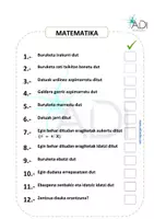 Vista previa - Hojas de trabajo - Checklist-matematika euskeraz - Portada
