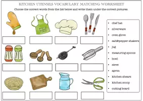 Vista previa - Hojas de trabajo - Kitchen Utensils Matching Worksheets For Kids / Utensilios de cocina que combinan hojas de trabajo para niños - página 3