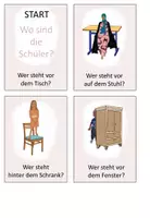 Vorschau - Stationenlernen - Lesespiel "Wo sind die Schüler?" Im Klassenzimmer - Dativ + Präpositionen - DaZ - Deckblatt