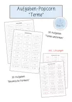 Vorschau - Aufgabenkarten - Aufgaben-Popcorn "Terme" - Umformen & Binomische Formeln - Deckblatt