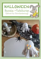 Vorschau - Mal- und Bastelvorlagen - Tafelkarten Halloweengespenst basteln - Deckblatt