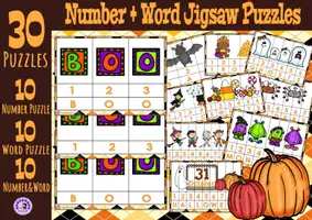Vista previa - Hojas de trabajo - Word&Numbers Build it! Jigsaw Puzzle -HALLOWEEN- - página 1