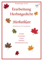 Vorschau - Arbeitsblätter - Herbstgedicht Herbstblatt - Gedichterarbeitung Jgst. 2-4 - Deckblatt