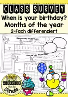 Vorschau - Arbeitsblätter - Birthday, Months of the year - Class Survey Englisch Grundschule (Klasse 3–4) – Interview & Speaking Activity für Wortschatztraining Monate | Arbeitsblätter - Deckblatt