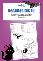 Vorschau - Arbeitsblätter - Kreative Ausmalbilder - Rechnen bis 10 - Halloween - Seite 1