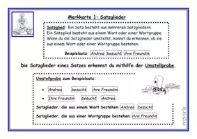 Vorschau - Stationenlernen - Merkkarten Satzglieder - Deckblatt