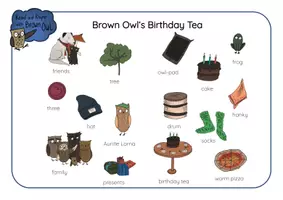 Aperçu - Feuilles d'exercices - Brown Owl's Birthday Tea - PICTURE DICTIONARY WORDMATS - Page 1