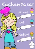 Vorschau - Poster - Kuchenbasar - ein Geschenk für Dich! Klassenfahrt, Spenden, Geld sammeln kostenlos - Deckblatt
