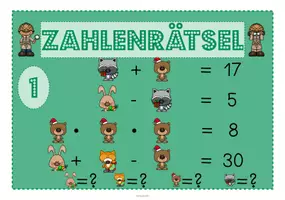 Vorschau - Arbeitsblätter - Winterliches Zahlenrätsel Gleichungen gemischt 4 Variablen - Seite 2