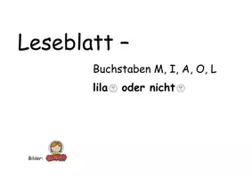 Vorschau - Arbeitsblätter - Lesblatt Buchstaben M, A, I, L, O - Deckblatt