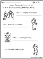 Vista previa - Hojas de trabajo - Present Continuous Action Verbs Worksheets - página 3