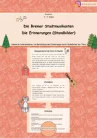 Vorschau - Aufgabenkarten - Die Bremer Stadtmusikanten: Erinnerungen (Standbilder) - Deckblatt