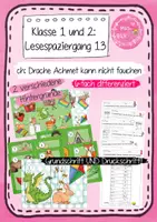 Vorschau - Arbeitsblätter - 1. Klasse: Lesespaziergang 13 - Drache Achmet will nicht lachen - Wörter mit ch - in Grundschrift UND Druckschrift (Jahrgangsmischung) - Deckblatt