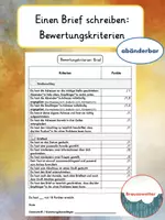 Vorschau - Klassenarbeiten - Bewertungskriterien für Brief und Briefumschlag - Deckblatt