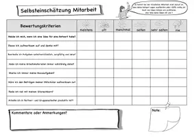 Vorschau - Arbeitsblätter - Selbsteinschätzung mündliche Mitarbeit - Seite 1