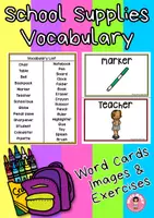 Vista previa - Hojas de trabajo - School Supplies vocabualry word cards - Portada