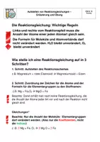 Vorschau - Arbeitsblätter - Reaktionsgleichungen aufstellen. Erarbeitung von Regeln + Übungsaufgaben. - Deckblatt