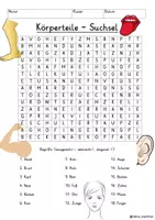 Vorschau - Arbeitsblätter - Körper / Körperteile Suchsel Buchstabengitter - Deckblatt