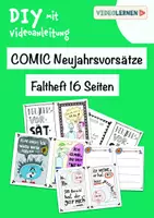 Vorschau - Mal- und Bastelvorlagen - Vorsätze Neujahr im Comic-Style als Faltheft mit 16 Seiten • Basteln Reflektieren - Deckblatt