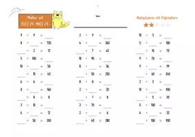 Vorschau - Arbeitsblätter - Mathe mit KATZE MATZE: Multiplizieren mit Platzhaltern - Seite 1