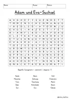 Vista previa - Juegos / Gamificación - Alemán Adam und Eva Suchsel Version 2 (Buchstabengitter) Altes Testament Paradies Sündenfall Schöpfung Religion Grundschule Bibel - página 1