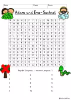 Vista previa - Juegos / Gamificación - Alemán Adam und Eva Suchsel Version 2 (Buchstabengitter) Altes Testament Paradies Sündenfall Schöpfung Religion Grundschule Bibel - página 2