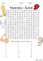 Vista previa - Juegos / Gamificación - Körper / Körperteile Suchsel Buchstabengitter - página 1