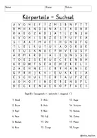 Vista previa - Juegos / Gamificación - Körper / Körperteile Suchsel Buchstabengitter - página 2