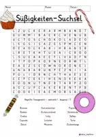Vista previa - Juegos / Gamificación - Alemán Süßigkeiten Suchsel Buchstabengitter gesunde Ernährung (12 Varianten) - página 1