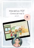 Vorschau - Stationenlernen - Emma übt die 5er-Reihe - gemischt - interaktive PDF zum Einmaleins - Deckblatt