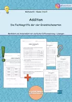 Vorschau - Arbeitsblätter - Addition - Die Fachbegriffe der vier Grundrechenarten - Deckblatt