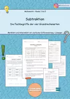 Vorschau - Arbeitsblätter - Subtraktion - Die Fachbegriffe der vier Grundrechenarten - Deckblatt