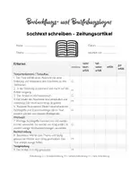 Vorschau - Klassenarbeiten - Beurteilungsbogen Zeitungsartikel - Deckblatt