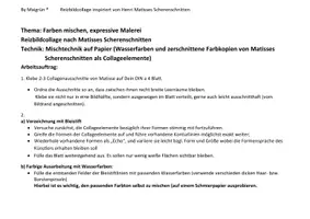 Vorschau - Arbeitsblätter - Reizbildcollage mit Scherenschnitten von Matisse Mittelstufe Oberstufe - Seite 1