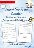 Vorschau - Unterrichtsreihen - Vincent van Gogh - Künstler Zitat zum kreativen Ausmalen/Gestalten inkl. Reflexion Kunst Grundschule Kunstunterricht Malen Maler - Deckblatt