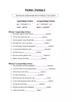 Vorschau - Arbeitsblätter - DAF/DAZ Grammatik: Perfekt Partizip 2, normale schwache Verben, unregelmäßige starke Verben, A1, A2, B1 DAF, DAZ, Verben auf -ieren, Vergangenheit, Antworten, Vergangenheit, Lückenübung, Deutsch - Seite 1