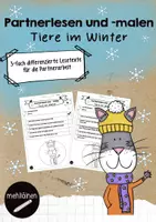 Vorschau - Arbeitsblätter - Partnerlesen und -malen | Tiere im Winter -Katze - Deckblatt