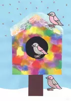 Vorschau - Stundenentwürfe - Buntes Vogelhäuschen mit Tupftechnik gestalten - Deckblatt