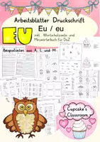 Vorschau - Arbeitsblätter - Arbeitsblätter Eu Druckschrift, Buchstabeneinführung, DaZ, Deutsch - Deckblatt