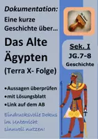 Vorschau - Arbeitsblätter - Kurze Geschichte über das Alte Ägypten - Arbeitsblätter zur Terra X-Dokumentation mit LÖSUNGEN+Link, Cheops-Pyramide, Stein von Rosette, Tutanchamun usw. - Deckblatt