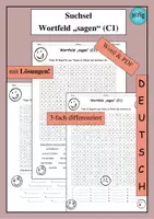 Vorschau - Arbeitsblätter - Suchsel Wortfeld "sagen" (C1) Wortschatz Sprechaktverben – als PDF & Word - Deckblatt