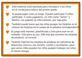 Vista previa - Unidades / Secuencias / Situaciones de Aprendizaje - Bingos de lectura vocabulario básico para el primer grado. - página 2