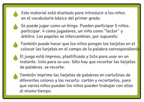 Vista previa - Unidades / Secuencias / Situaciones de Aprendizaje - Bingo de lectura Vocabulario básico del alemán 3 para el primer grado - página 1