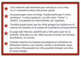 Vista previa - Unidades / Secuencias / Situaciones de Aprendizaje - Bingo de lectura Vocabulario básico del alemán 4 para el primer grado - página 1